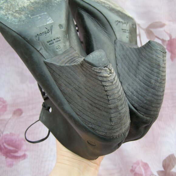 MARSELL size 40/9-9.5 Black Leather lace up Open toe shoes USED - need repair - Picture 9 of 16